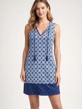 Tommy Bahama summer dress women M blue/white fringe mini holiday beach vacation